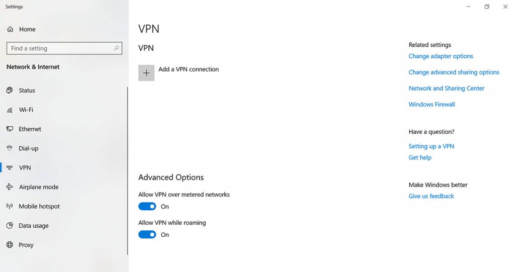 Halaman pengaturan VPN