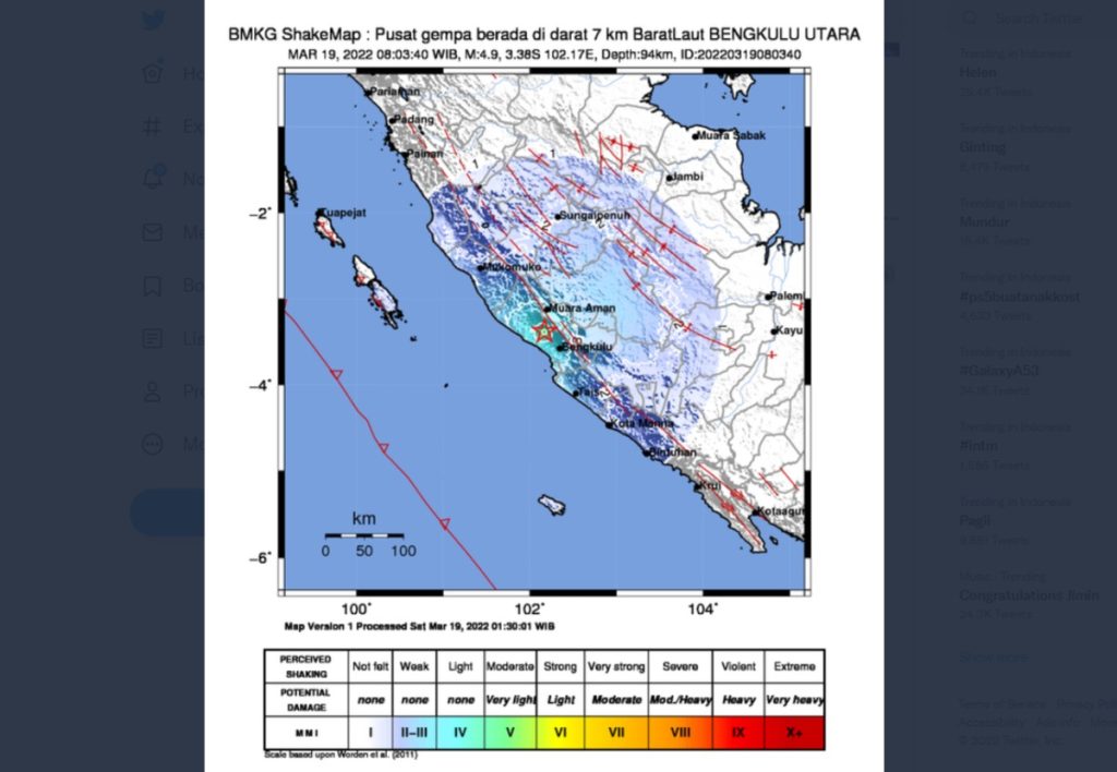 Gempa Bengkulu Magnitudo 4,9