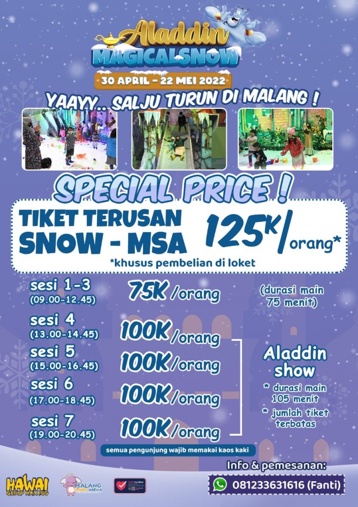 Harga tiket dan sesi masuk Alladdin Magical Snow Hawai Waterpark Malang