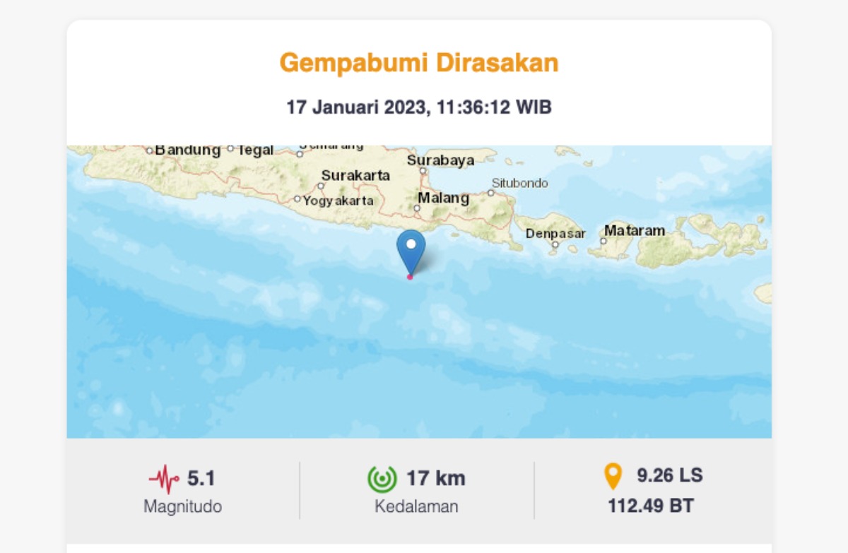 Gempa Malang 17 Januari 2023